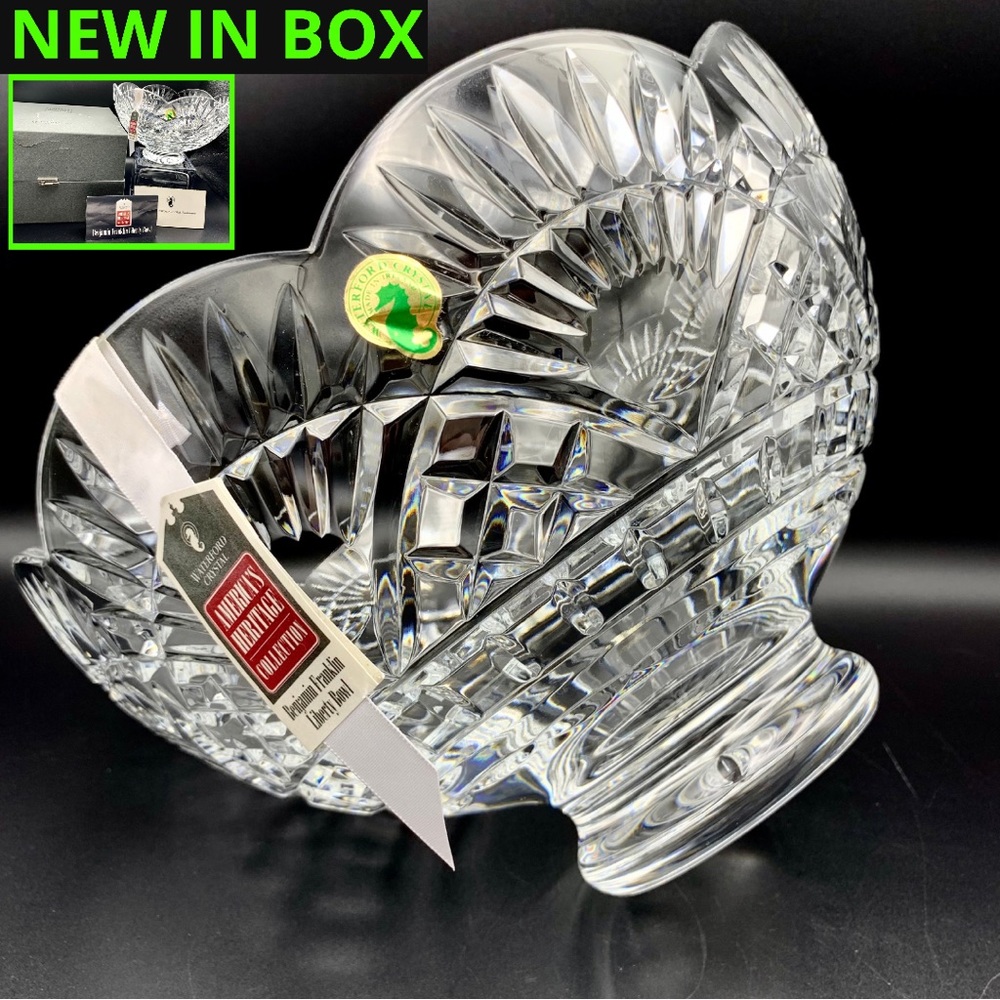 Waterford Crystal Bowl 10” Benjamin Franklin Liberty America’s Heritage Vtg NIB